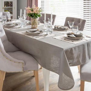 Fango Linen Tablecloth with Elegant Beige Border | Minimalist Modern Table Linen | Perfect for Contemporary Homes | Made in Poland