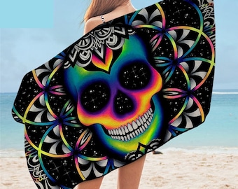 Skull trippy design bath towel beach towel bathroom towels custom towels