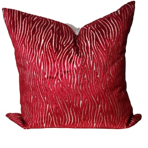 Onda luxury velvet red pillow, pillow cover, designer fabric, Onda by Clarke and Clarke, custom pillow cover, cut-velvet