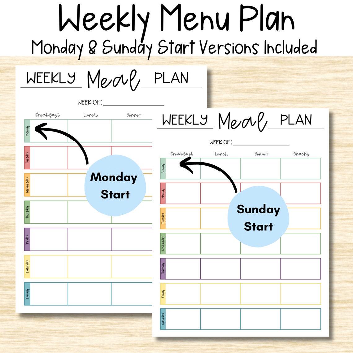 Printable Weekly Menu Planner and Grocery List, Instant Download ...