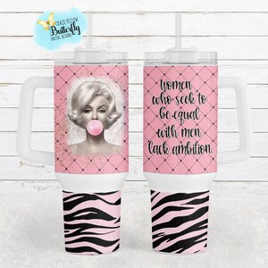 40 oz Tumbler Wrap Marilyn, rosa und schwarzes Tumbler Design, sarkastische Tumbler Wrap, Griff Tumbler Wrap, Quencher Tumbler