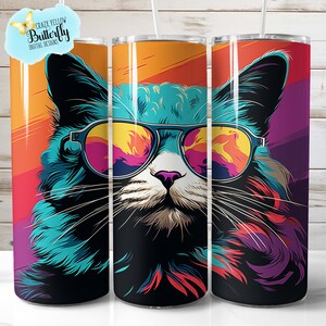Pop Art Katze 20 oz Becherverpackung, Regenbogenkatzenbecherverpackung, Geschenk für Katzenmama
