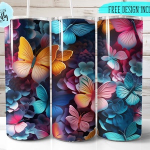 3d butterfly tumbler wrap, 20 oz tumbler design