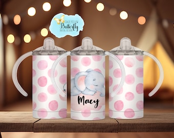 Baby Elephant 12 oz sippy cup tumbler wrap, baby girl sippy cup wrap, sippy cup designs, baby elephant png