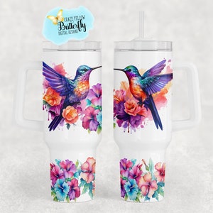 Kolibries en hibiscus bloemen aquarel tuimelaar wrap - 40 oz, 40 oz bloemen tuimelaar wrap, 40 oz tuimelaar, png