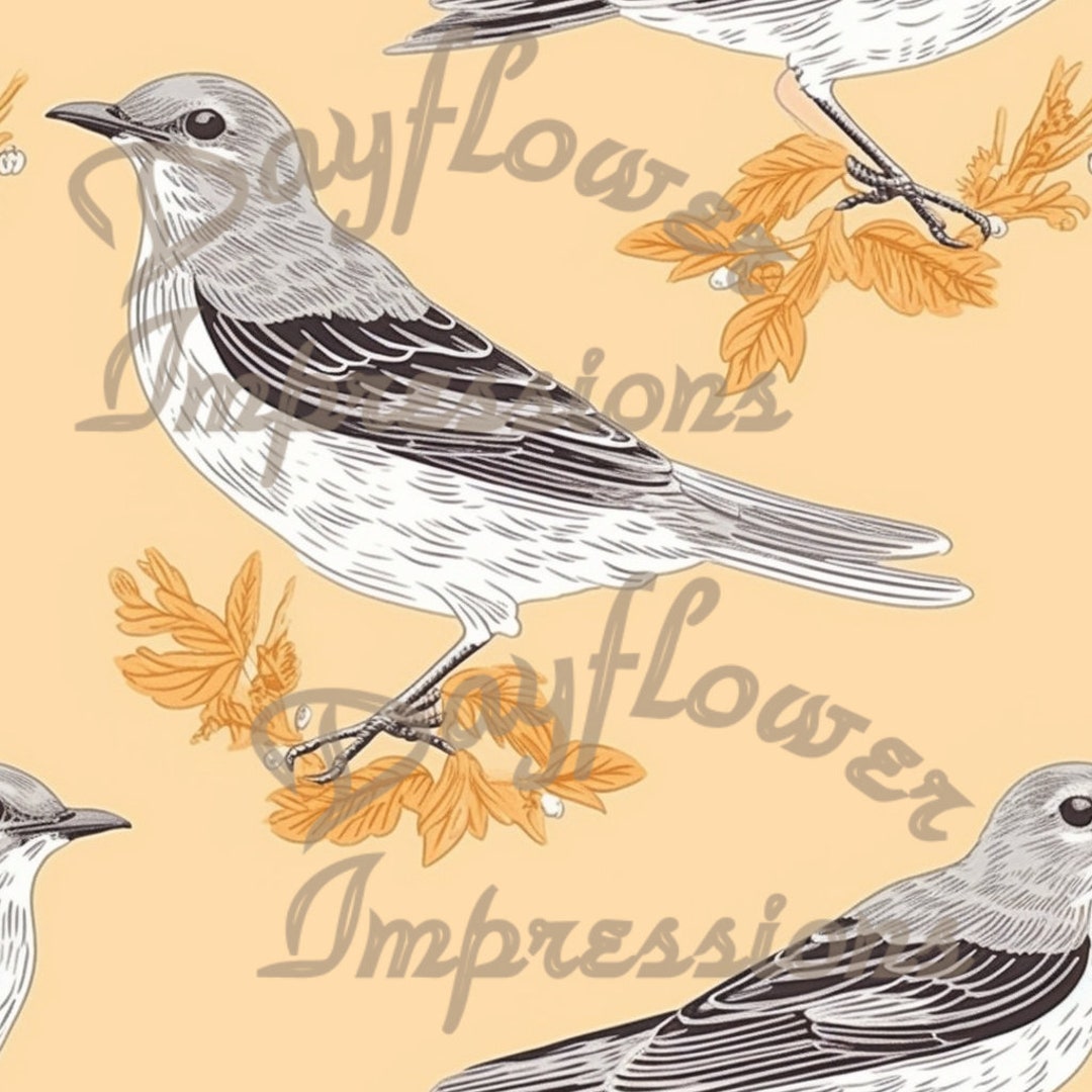 Mockingbird Embroidered Instant Download Seamless Printable Pattern Etsy