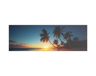 Tropical Sunset Panorama Satin Canvas Print — Stretched Palm Beach Wall Art