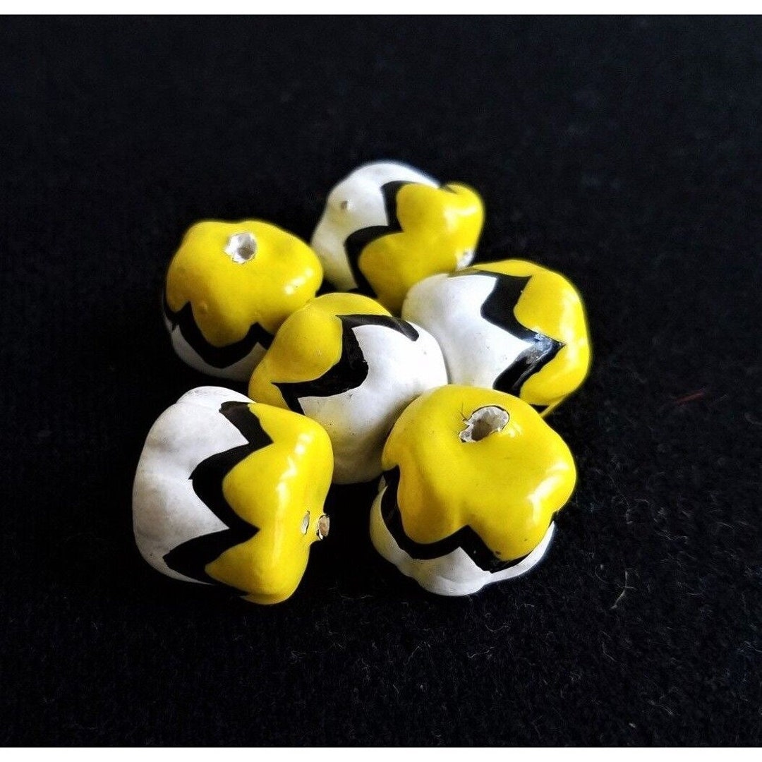 Last Set 6 Handpainted Filipino Paper Mache BEAD Yellow White Etsy