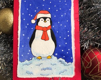 Watercolor Penguin, Christmas Card