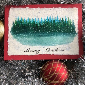 Foresta invernale, biglietto di Natale fatto a mano, biglietto 5x7 con busta, biglietti di Natale in stile vintage, Buon Natale.