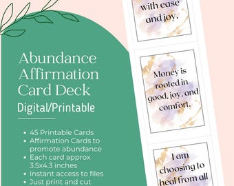 Tarjetas de afirmación de riqueza para imprimir, tarjetas de afirmación digitales, tableros de visión para imprimir, baraja de tarjetas de afirmación, tarjetas de afirmación positiva