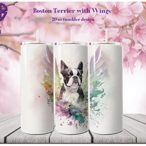 Rainbow Angel Boston Terrier 20 oz Skinny Tumbler Sublimation Design, Straight Tumbler Wrap, Instant Digital Download PNG, JPG, SVG