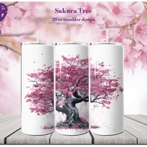Sakura tree 20 oz Skinny Tumbler Sublimation Design, Straight Tumbler Wrap, Instant Digital Download PNG, JPG, SVG