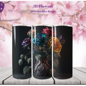 Roses 3D 20 oz Skinny Tumbler Sublimation Design, Straight Tumbler Wrap, Instant Digital Download PNG, JPG, SVG