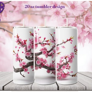 Sakura branch 20 oz Skinny Tumbler Sublimation Design, Straight Tumbler Wrap, Instant Digital Download PNG, JPG, SVG