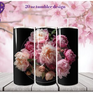 Peonies 3D 20 oz Skinny Tumbler Sublimation Design, Straight Tumbler Wrap, Instant Digital Download PNG, JPG, SVG