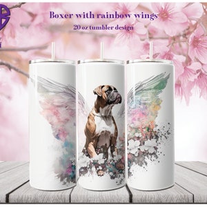 Rainbow Angel Boxer 20 oz Skinny Tumbler Sublimation Design, Straight Tumbler Wrap, Instant Digital Download PNG, JPG, SVG