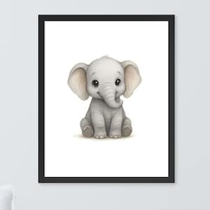 Baby Elephant Print, Nursery Wall Art, Cute Safari Animal Poster, Elephant Nursery Decor, Jungle Theme Kids Room, Framed Art