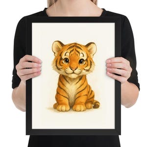 Framed Baby Tiger Print, Nursery Wall Art, Cute Safari Animal Poster, Tiger Nursery Decor, Jungle Theme Kids Room
