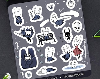 Hollow Knight Small Vinyl Sticker Sheet | 15pc Water Resistant Mini Stickers | Bug Knight & Hornet Cute Video Game Decals
