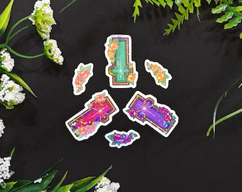Floral Xenoblade Chronicles Trinity Cores Holographic Vinyl Stickers -Pack of 3 + bonus flowers Ontos, Logos, and Pneuma Core Crystal Decals