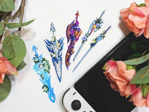 Floral Xenoblade Chronicles Swords Waterproof Vinyl Stickers - XC1