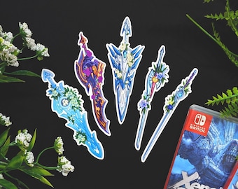 Floral Xenoblade Chronicles Swords Waterproof Vinyl Stickers - XC1