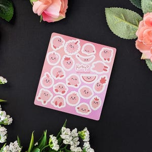 Kirby Small Waterproof Vinyl Sticker Sheet | 20pc Cute Video Game Mini Stickers | Sweet Pink Gaming Decor Sticker Set