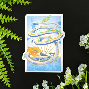 Zelda Year of the Dragon Holographic Vinyl Sticker - Tears of the Kingdom Light Dragon and Link Sky Diving over Hyrule Decal