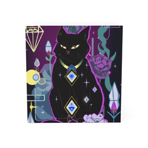 Witchy Black Cat Sticky Note Cube with Occult Symbols, Crystals, and Flowers | Witchy Accessories