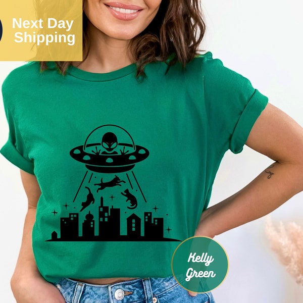 Funny Cat Shirt, Cat UFO Aliens Shirt, Funny UFO Shirt, Catduction Shirt, Aliens T-Shirt, Cat Lovers Shirt, Alien Abduction Spooky Fun Shirt
