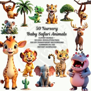 Safaridieren clipart – 50 kinderkamer jungle dieren pngs – 3D baby dierenbundel – direct downloaden