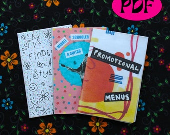 Digital Perzine Bundle | 3 printable creative writing mini zines about growing up, self expression, and creativity, PDF for download