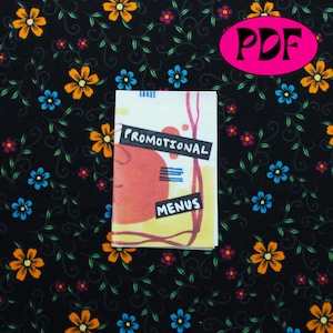 Promotional Menus Zine | personal story, digital perzine, creative writing and art mini zine, PDF and PNG for download