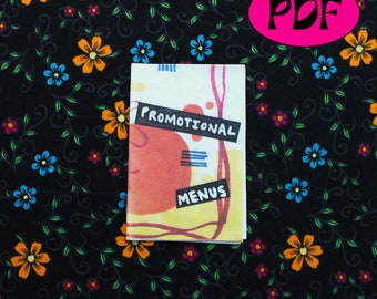 Promotional Menus Zine | personal story, digital perzine, creative writing and art mini zine, PDF and PNG for download