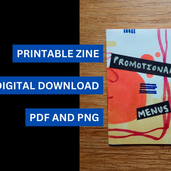 Promotional Menus Zine | personal story, digital perzine, creative writing and art mini zine, PDF and PNG for download