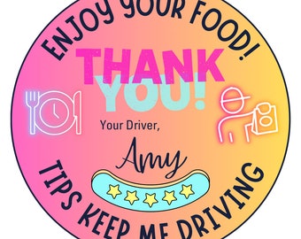 Pegatinas personalizadas de agradecimiento para el conductor/entrega de comida a domicilio/DoorDash/Uber
