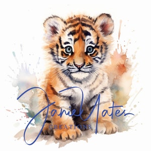 Baby Tiger Cub 2 Jungle Safari Neutral Watercolor Print Digital Printable Wall Art