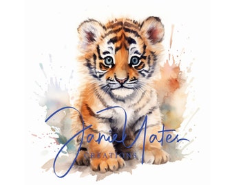 Baby Tiger Cub 2 Jungle Safari Neutral Acuarela Imprimir Arte de pared imprimible digital