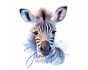 Baby Zebra Jungle Safari Neutral Watercolor Print Digital Printable Wall Art