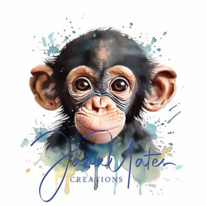 Baby Monkey Jungle Safari Neutral Watercolor Print Digital Printable Wall Art