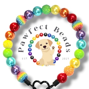 Rainbow Pride Beaded Dog/Cat Necklace/O-Ring Collar/Martingale Chain | 20mm Bubble Gum Acrylic Beads