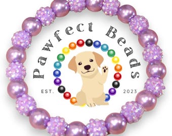 Collar/collar con anilla/cadena tipo martingale MINI de cuentas color lavanda para perro/gato / Cuentas acrílicas color chicle de 12 mm