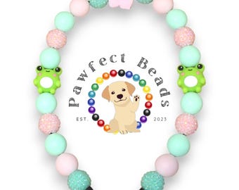 Froggy Doggy Beaded Dog/Cat Necklace/O-Ring Collar/Martingale Chain | 20mm Bubble Gum Acrylic Beads | Silicone Focal Beads