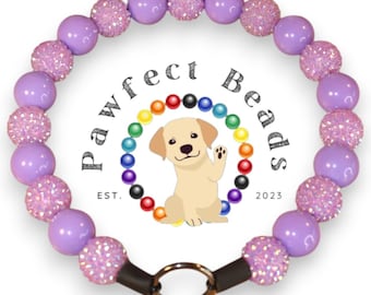 Collar con cuentas de lavanda para perro o gato, collar con anilla, cadena martingala y cuentas acrílicas color chicle de 20 mm.