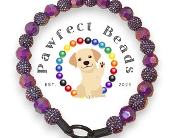 Collar con cuentas violetas para perro o gato, collar con anilla, cadena martingala, cuentas acrílicas color chicle de 20 mm y cuentas focales de silicona.