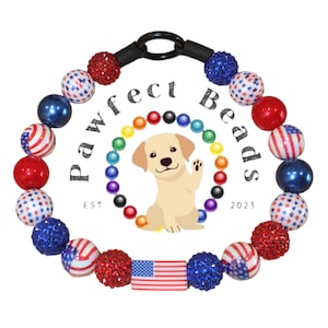 Fourth of July Beaded Dog/Cat Necklace/O-Ring Collar/Martingale Chain | 20mm Bubble Gum Acrylic Beads
