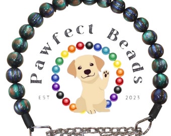 Cosmic Craze Perlen Halskette/O-Ring Halsband/Martingale Kette für Hunde/Katzen | Blaue, Grüne und Braune Tigeraugen Perlen | 20 mm Bubble Gum Acrylperlen