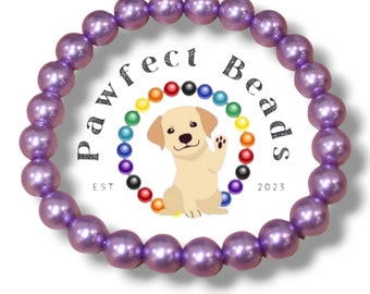Collar con cuentas mini de perla morada para perro o gato, collar con anilla, cadena martingala y cuentas acrílicas color chicle de 12 mm.
