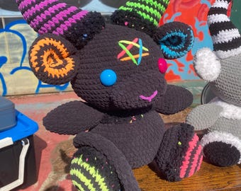 Baphomet neon rainbow/black jumbo amigurumi crochet plush